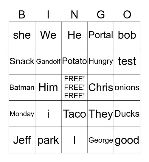 Subjects Bingo Card