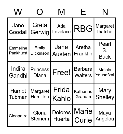 WAC Influential Women Bingo! Bingo Card