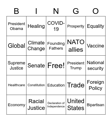 Inauguration Bingo Card