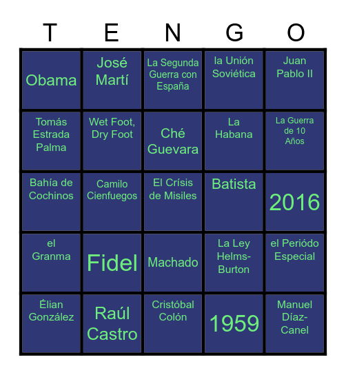 Spanish 4 U4: La Historia de Cuba Bingo Card