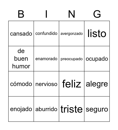 LAS EMOCIONES Bingo Card