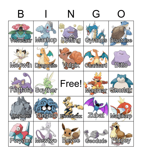 Pokemon Bingo Card