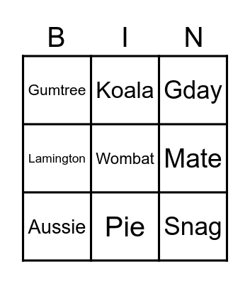 Australia Day Bingo Card