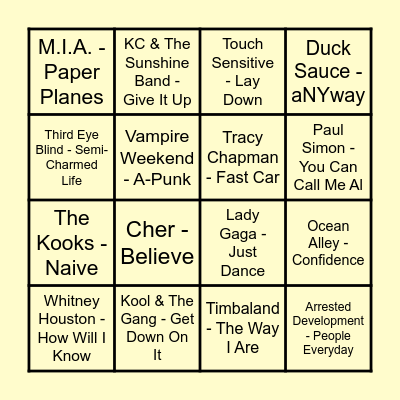 Prince Music Bingo #1 Bingo Card