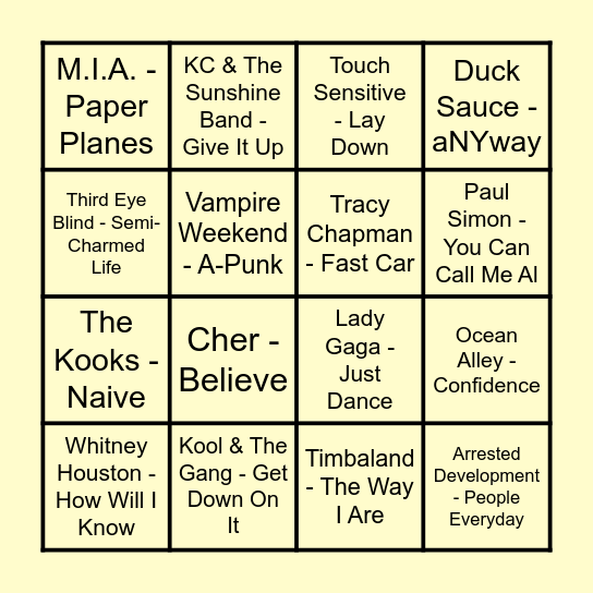 Prince Music Bingo #1 Bingo Card