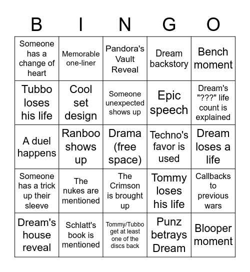 Wednesday Bingo Card