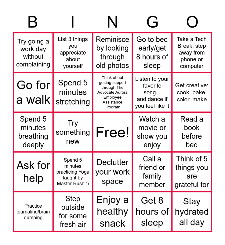 Wellness Bingo Printable