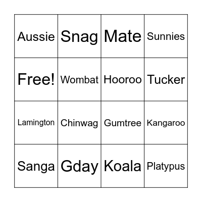 Australia Day Bingo Card