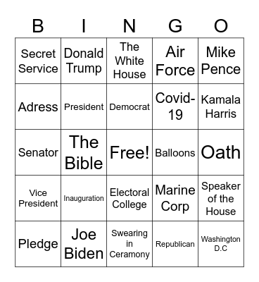Inauguration 2021 Bingo Card