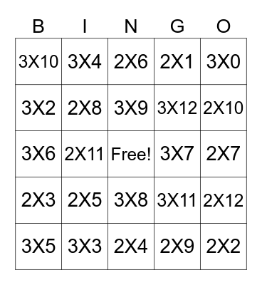 MULTIPLICATION BINGO 2's and 3's Bingo Card
