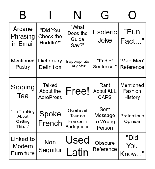 Peter Bingo Card