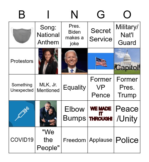 2021 Inauguration Bingo Card