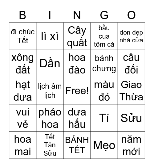 TẾT TÂN SỬU- 2021 Bingo Card