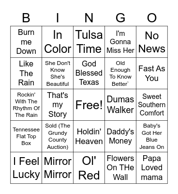 Country Hits Bingo Card