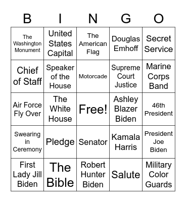 Inauguration Bingo 2021 Bingo Card