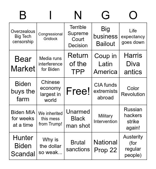 Biden Administration Bingo Card