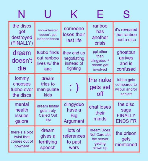 yeahhhhhhhhhhhhhh idk what to call this Bingo Card