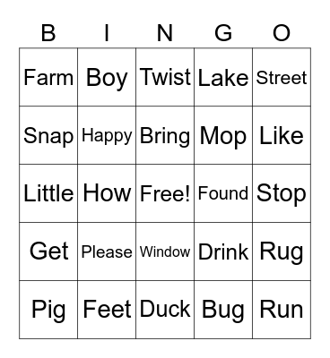 Onset-Rime Blending Bingo Card