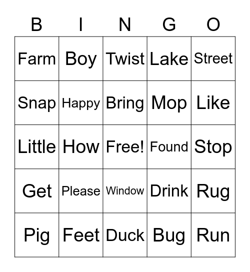 Onset-Rime Blending Bingo Card