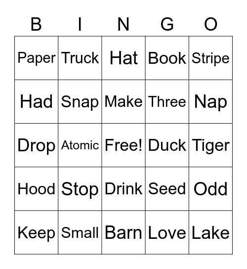 Phoneme Blending Bingo Card