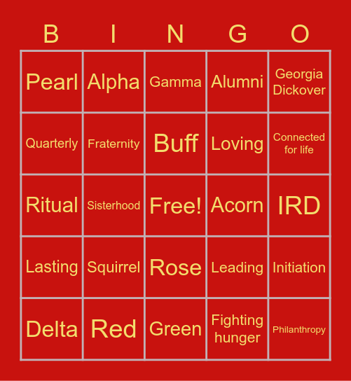 Alpha Gamma Delta Bingo Card
