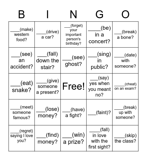 Have You Ever ______? Bingo Card