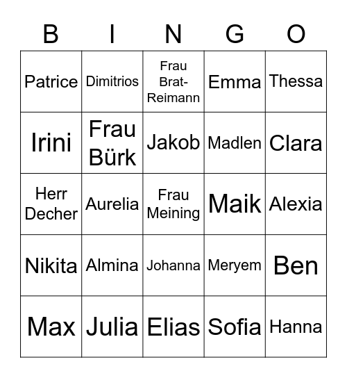 Klassenbingo Card