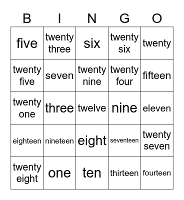 Number Words Bingo Card