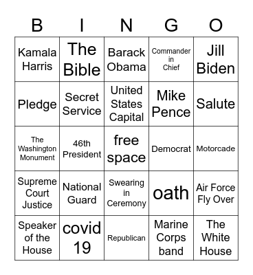 Inauguration Day Bingo Card
