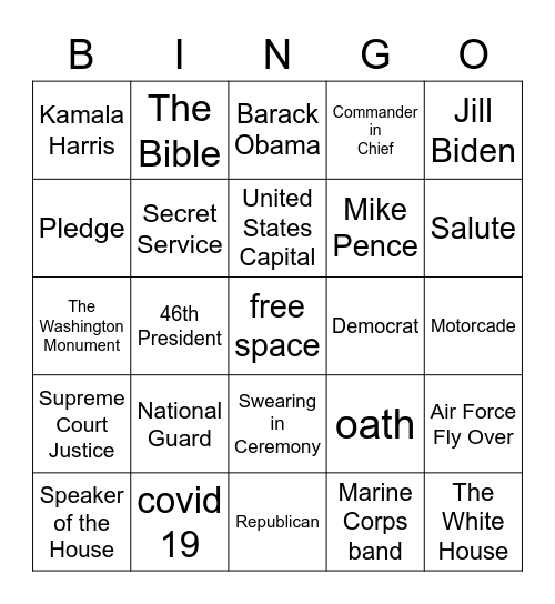 Inauguration Day Bingo Card