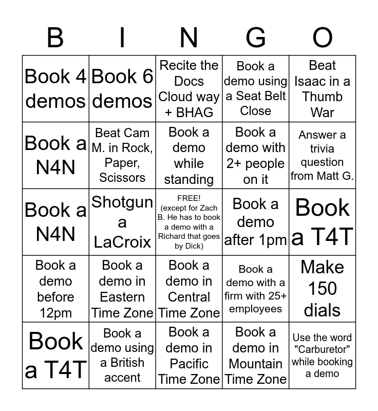 ShareFile Demo Booking Bingo Card