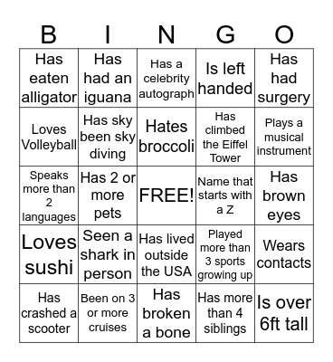 LDS Single Cruisers Bingo Card