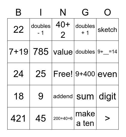 Math Bingo Card