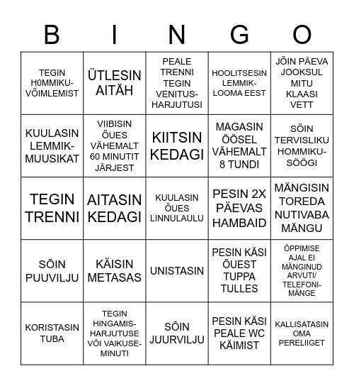 Tervisebingo Card