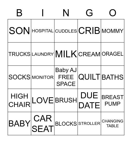 BABY AJ BINGO Card