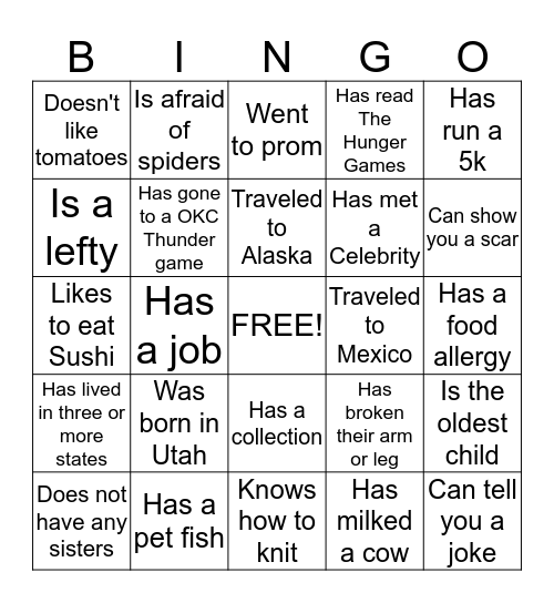 Human Bingo Card