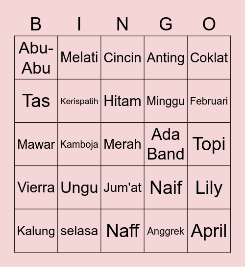 Punya Rosé Bingo Card