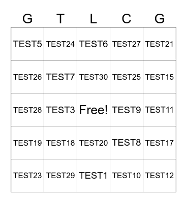 tEST Bingo Card