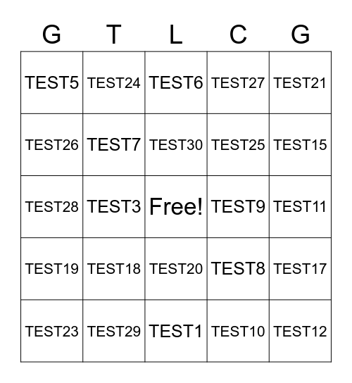 tEST Bingo Card