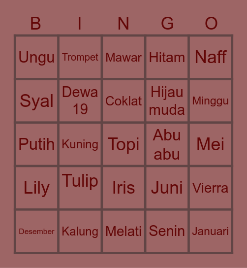 SHUHUAY Bingo Card