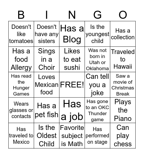 Human Bingo Card