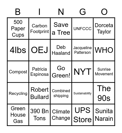 Black History Month & Go Green Bingo Card