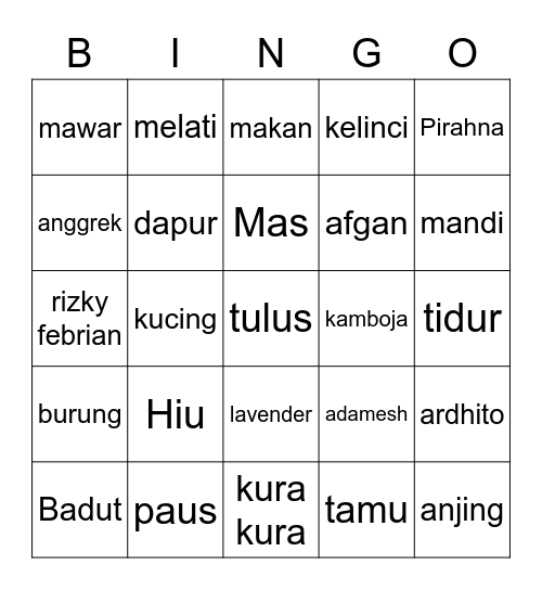 sayar pacaaad Bingo Card