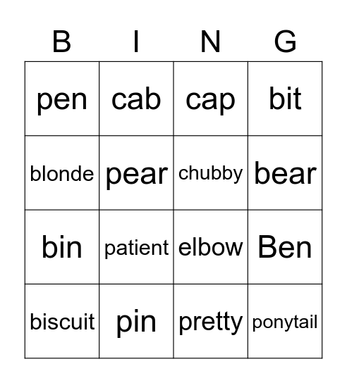 /b/ and /p/ Bingo Card