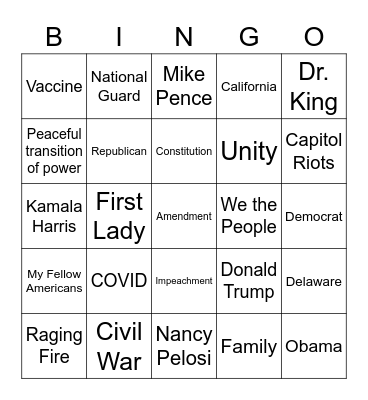 Inauguration Bingo Card