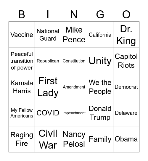 Inauguration Bingo Card