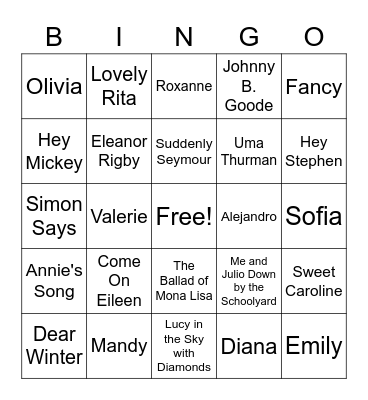 Songs with Names Bingo Card