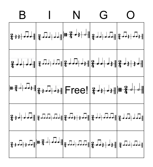 Rhythm - Units 1, 6, and 7 Bingo Card