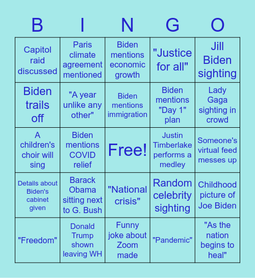 Inauguration Day Bingo Card