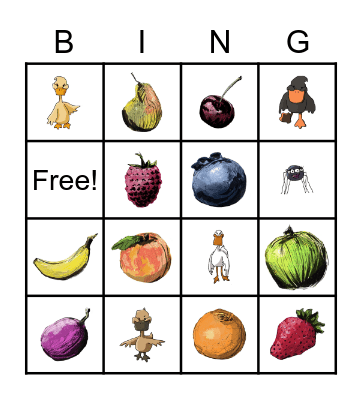 Fruits dans mon bec. Bingo Card